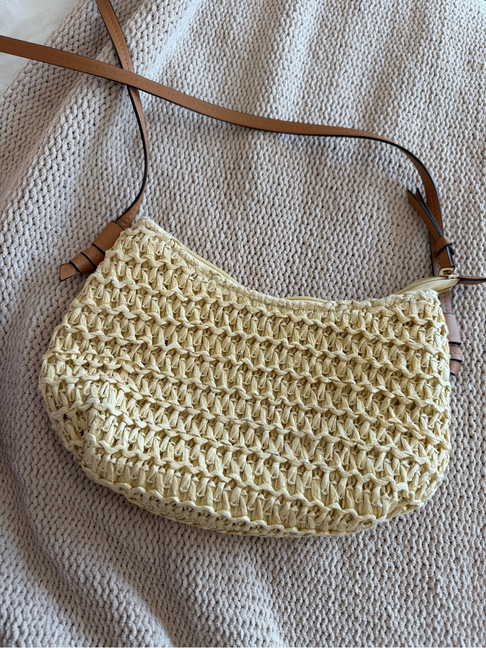 H&M Cream Woven Crossbody with Tan Strap
